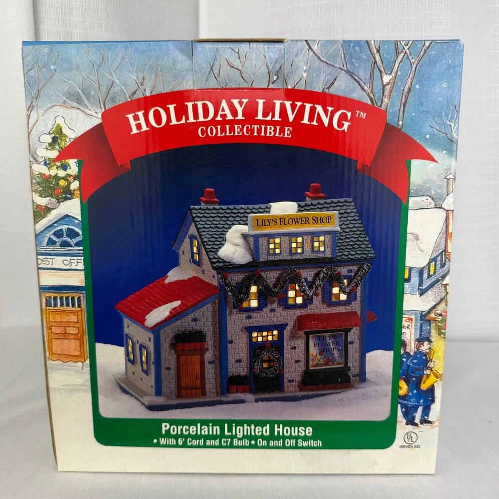 VTG Holiday Living Lily's Flower Shop Porcelain Lighted House Christmas Village